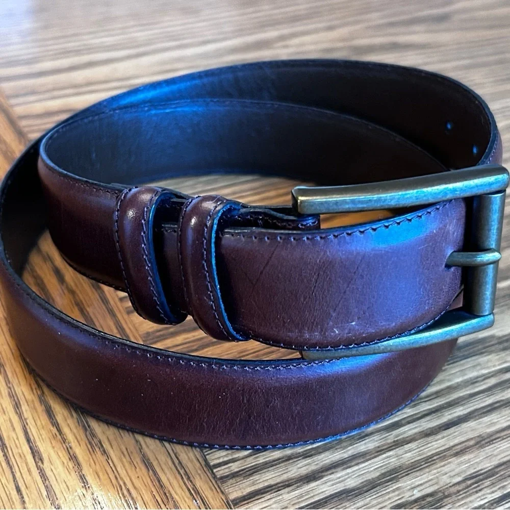 Men's Rich Brown Leather Belt with Buckle Size 36